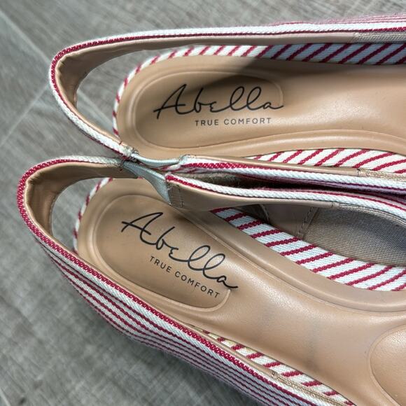 ABELLA TRUE COMFORT Women’s Shiloh Red and White Striped Espadrille Wedges - Picture 4 of 10
